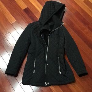 Quilted Black Hooded Jacket